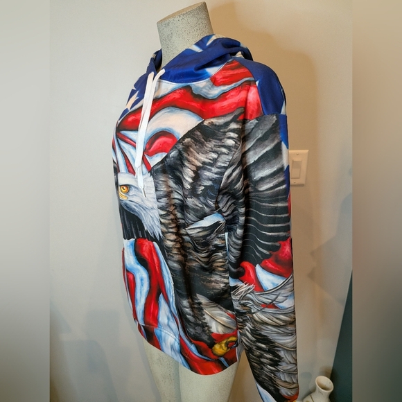 Americana Patriotic Eagle Hoodie with Stars and Stripes Size M Unisex - Picture 4 of 5